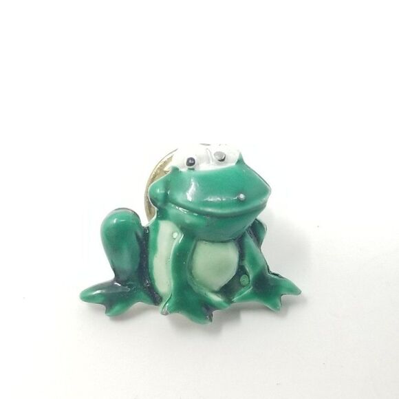 Vintage Little Green Frog Lapel Pin, Enamel Brooch, Little Toad, Cute, Smile - Picture 4 of 6